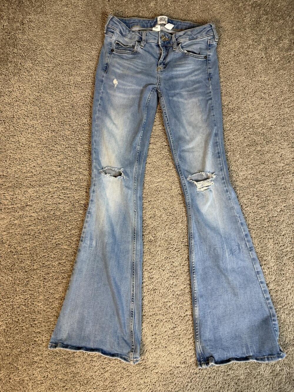 BDG Urban Outfitters Jeans Womens 27 Blue Flare Slim Distressed 32 Inseam